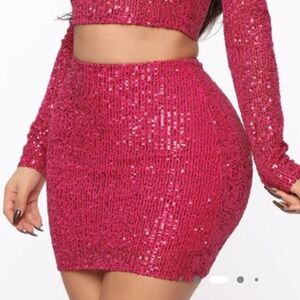 Fashion Nova Pink Sequin Mini Skirt Stretch Bodycon Party Club Size L